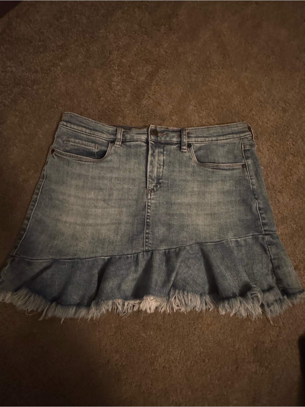 Light Blue Denim Ruffle Mini Skirt